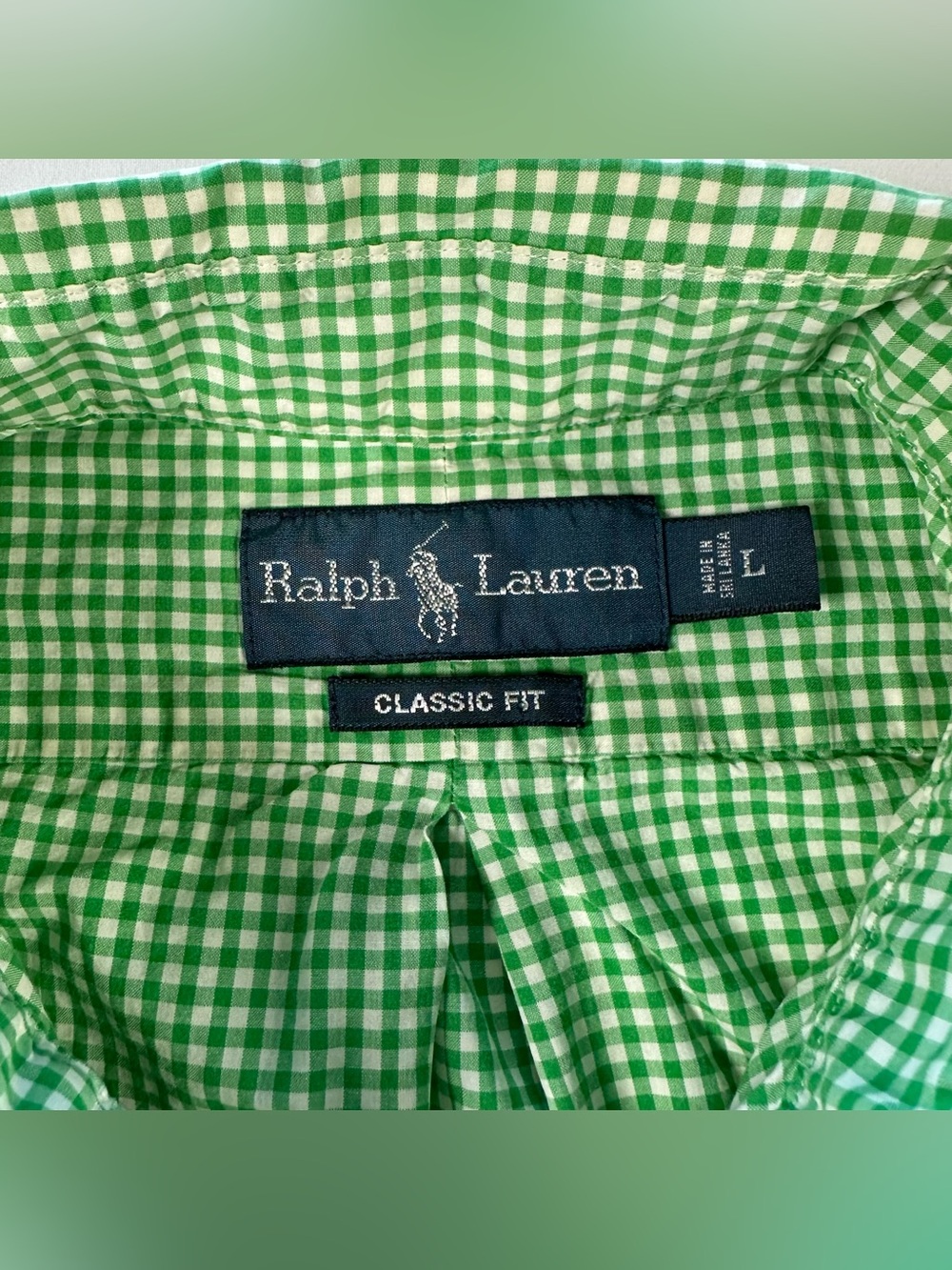 Ralph Lauren Classic Fit Shirt Mens L Green Gingham Check Button Down Cotton - Picture 10 of 12
